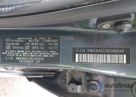 2009 Hyundai Accent Gls from USA, damaged, VIN KMHCN46C39U346648